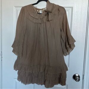 Tan Lady Noiz Ruffle Tunic Blouse